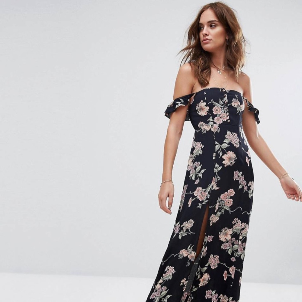 Flynn Skye Maxi blue floral “Bardot” dress